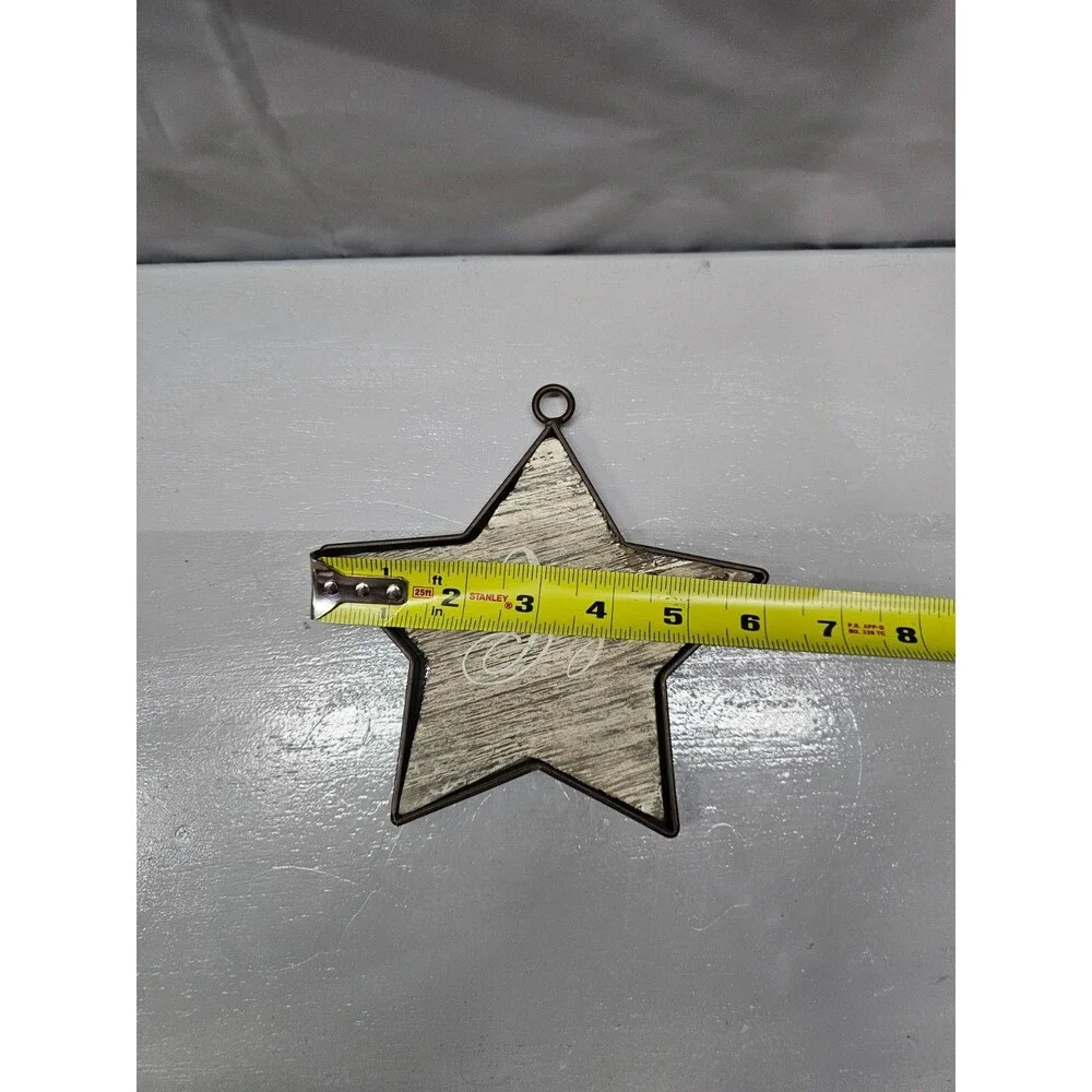 Wooden Star Joy Ornament Christmas Farmhouse Metal Frame 6